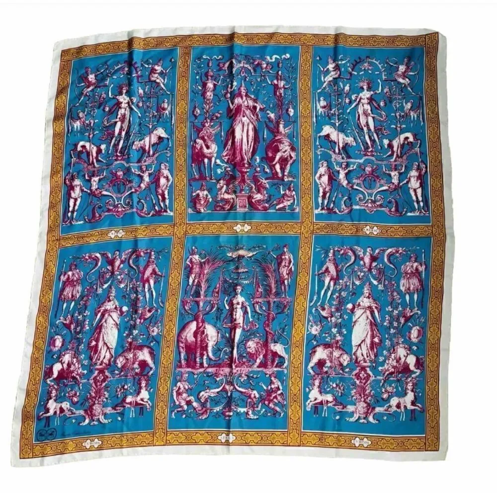 Rare-Vintage 1950's BROOKE CADWAL-LADER SILK SCARF 4 Continents